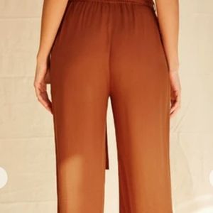 Rust Long wide-leg woven Dress Pants